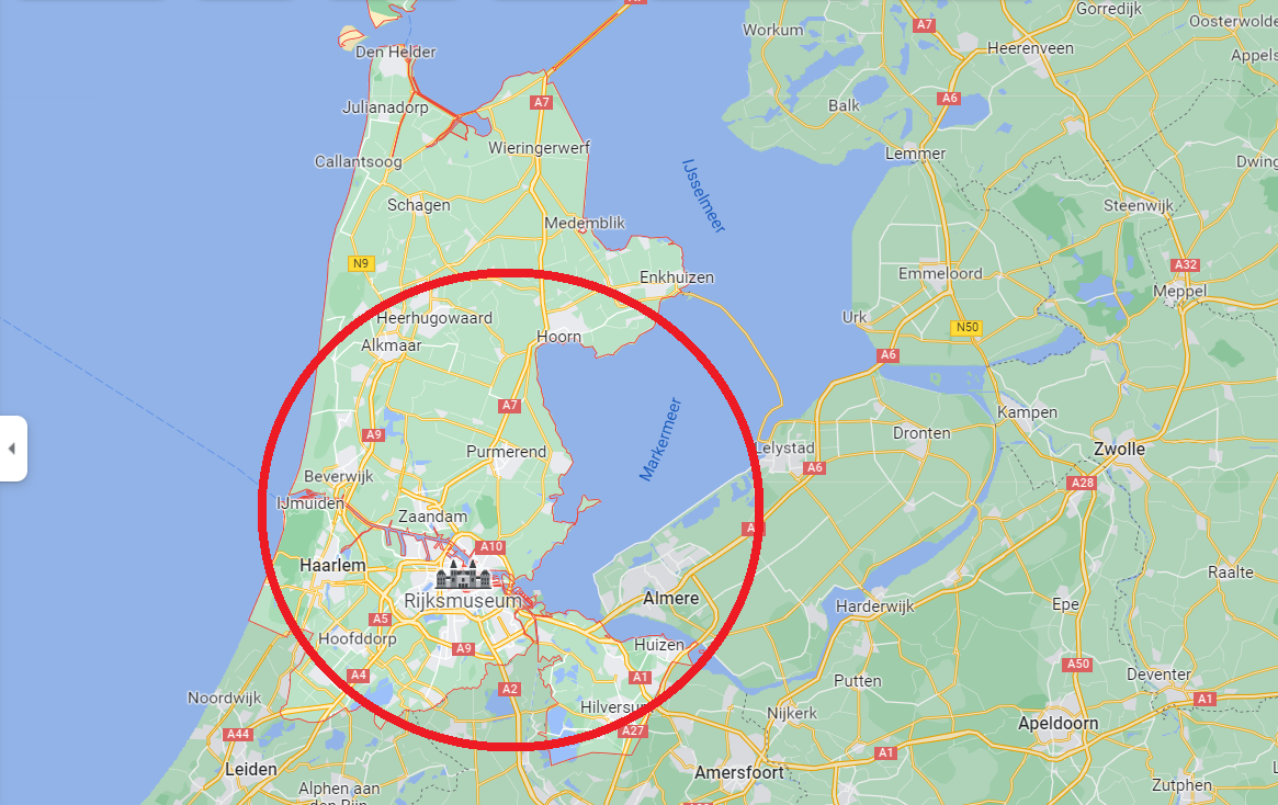 Servicegebied van AircoSelect. De omcirkelde regio is ons werkgebied.
